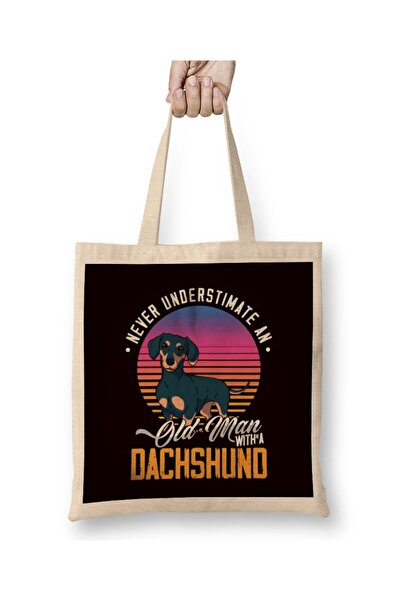 dekado Old Man With Dachshund Wiener Sausage Cloth Bag Long Handle