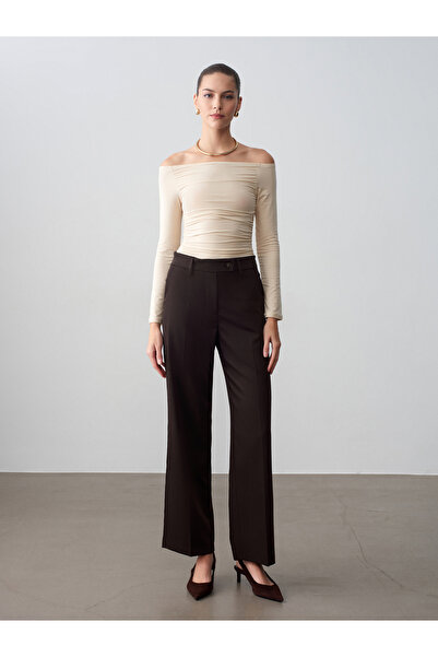 Dilvin 72658 Orta Bel Kumaş Pantolon-Kahve