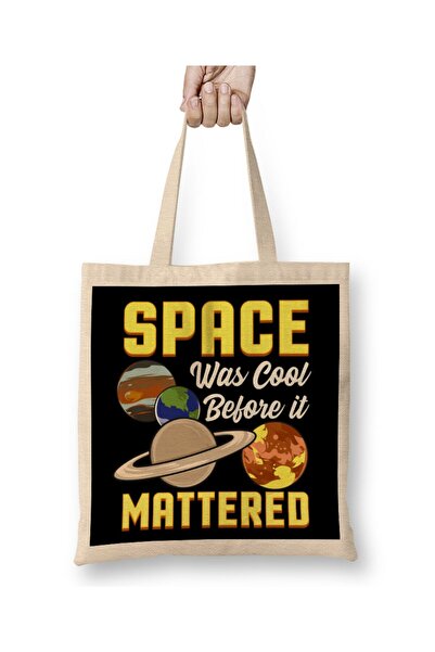 dekado Cute & Funny Space Was Cool Before It Mattered Pun Cloth Bag Long Handle