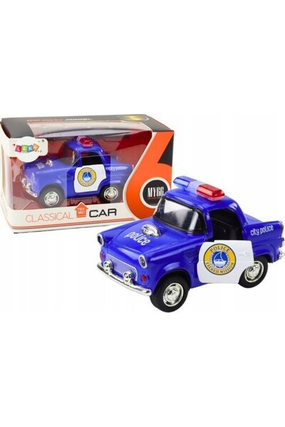 LeanToys Mașină de poliție clasică 1:38, cu lumini și sunete, albastră