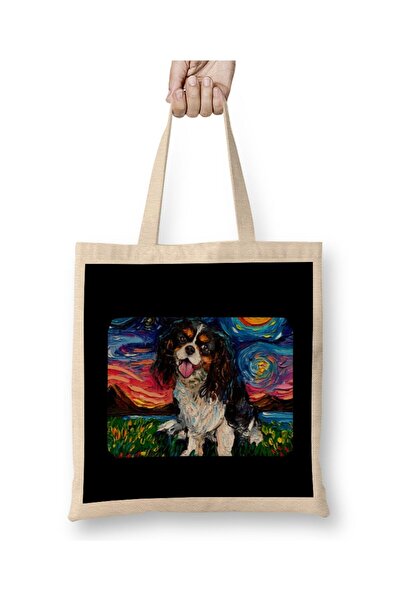 dekado حقيبة قماش Cavalier King Charles Spaniel Night 01 ذات مقبض طويل، ثلاثي...