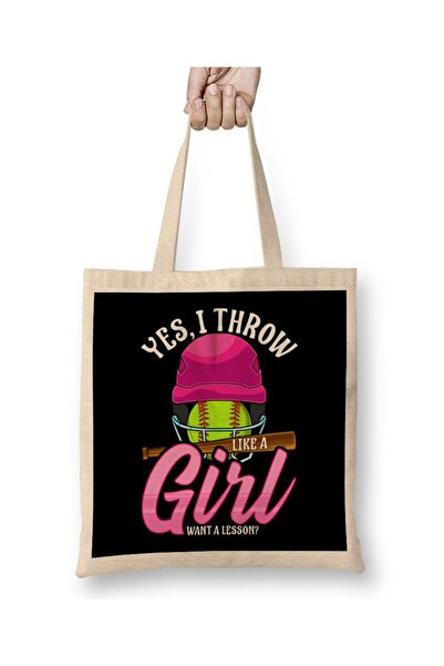 dekado Funny Yes, I Throw Like a Girl Want a Lesson Tote Bag Long Handle