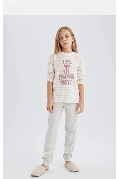 DeFacto Girl's Pajamas Suit Printed Long Sleeve Top Elastic Waist Long Bottom...