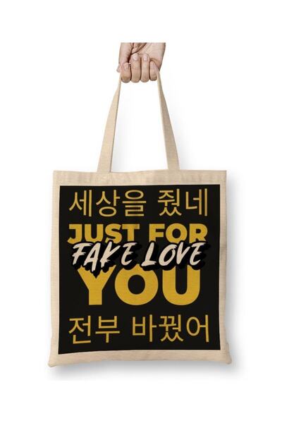 dekado حقيبة قماش BTS Fake Love ذات مقبض طويل