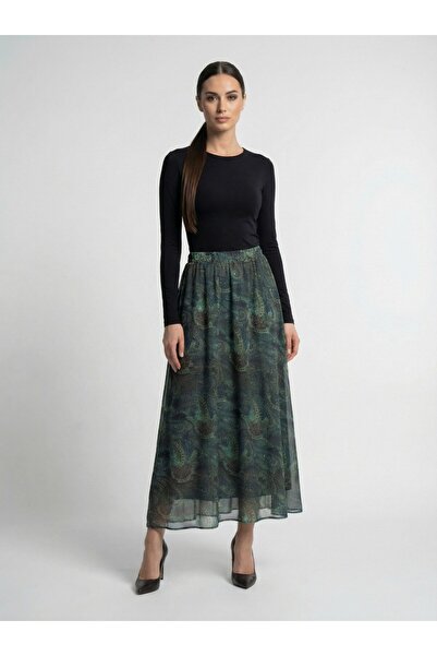 Apsen Collection Apsen Women's Green Shawl Patterned High Waist Elastic Drape...