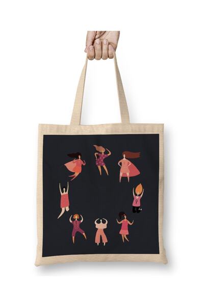 dekado Girl Power Girls Dancing Circle Tote Bag Long Handle