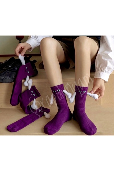 çorapdunyam 1 Pair of White Magnetic Hand-Holding Socks, Companion Sports Socks