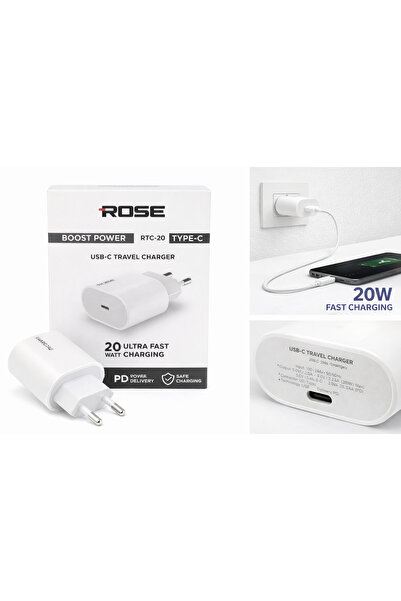 Rose RTC-20 20W Ultra Hızlı / USB-C Seyahat Hızlı Güç Şarj Cihazı