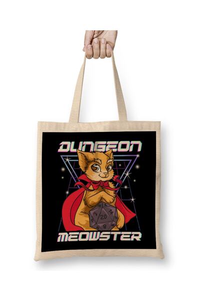 Generic Brand Cute & Funny Dungeon Meowster Tabletop Gamer Tote Bag Long Handle