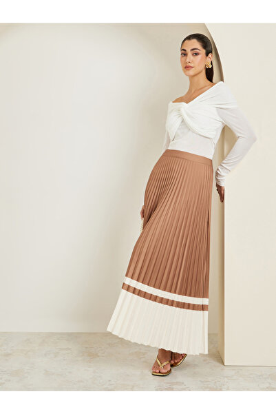 Styli Brown Pleated Maxi Skirt