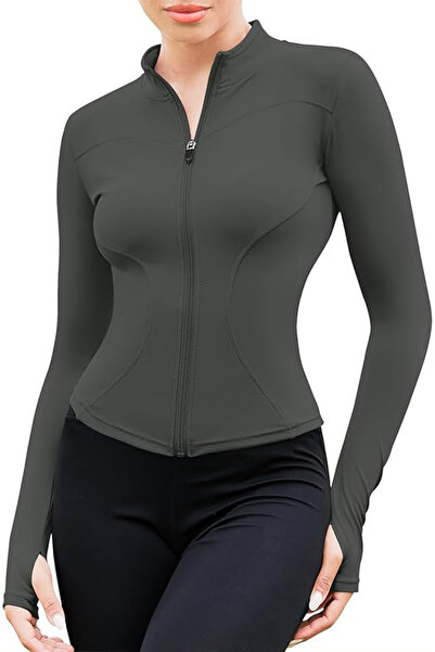OEM Grey sport blouse, long sleeve, fitted, with zipper, breathable XS