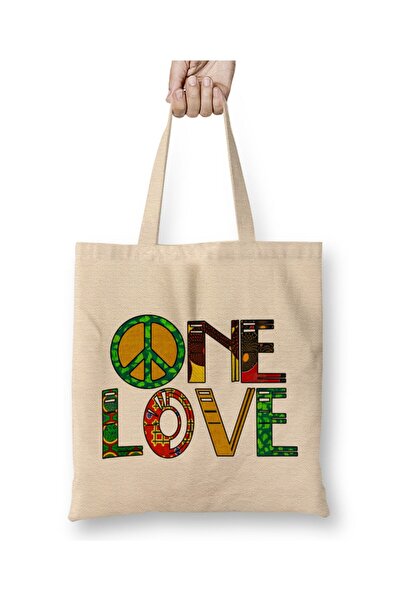 dekado Peace Barış Simge One Love Rasta 01 Cloth Bag Long Handle