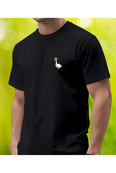 LİNA06 Hat-Wearing Goose Cotton Men's Short Sleeve Printed T-Shirt