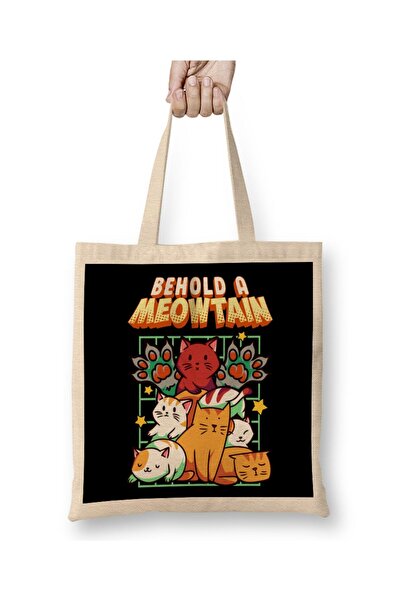 dekado Cute & Funny Behold A Meowtain Cat Mountain Kitty Tote Bag Long Handle