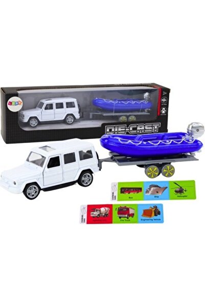 LeanToys Mașină off-road cu remorcă și barcă cu motor, alb-albastru
