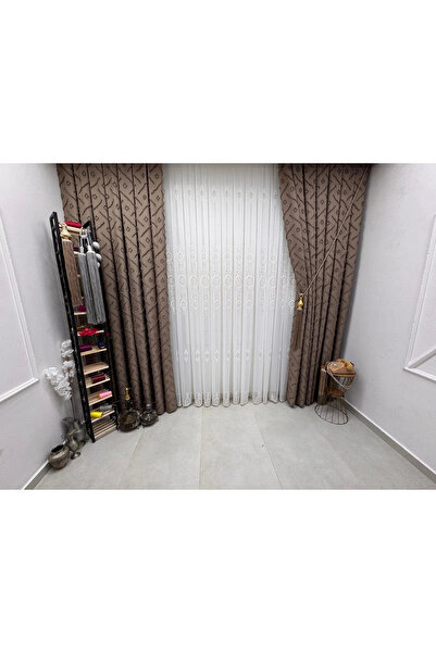 NİVEMESHOME 3-0006 Brown 1/3 Pleated Background Curtain