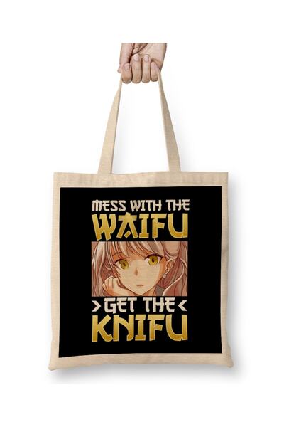 dekado Cute Mess With The Waifu Get The Knifu Anime Girl Tote Bag Long Handle