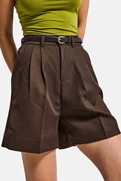 it's basic Γυναικείο καφέ w5 σορτς με ζώνη, πλισέ, από οργανικό βαμβακερό ύφα...