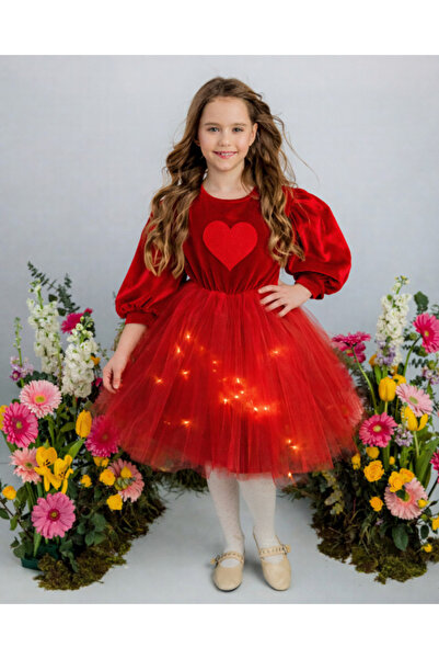 fustite cu luminite Κόκκινο Φόρεμα με Φωτιζόμενες Καρδιές, Μεγάλη Καρδιά, Τού...