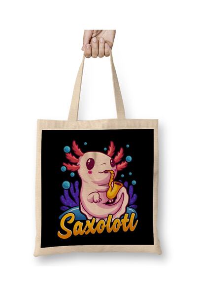 dekado Saxolotl Sax Axolotl Walking Fish Saxophone Pun Cloth Bag Long Handle