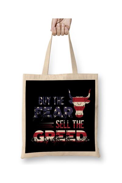 dekado Buy The Fear Sell The Greed USA Flag حقيبة قماش باتريوتك بمقبض طويل