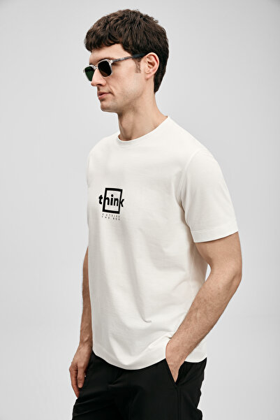 Lufian Think Modern Grafik T-Shirt Κρεμ