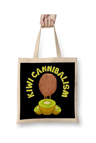 dekado Funny Kiwi Cannibalism Pun Adorable Animal Fruit Tote Bag Long Handle
