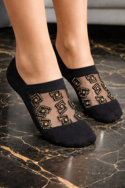 TGSocks Pack of 2 Stoned Transparent Ballerina Socks – Stylish Patterned Tull...