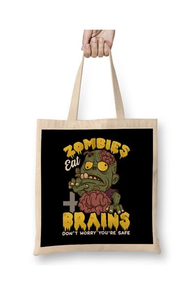 dekado Zombies Eat Brains Don t Worry You're Safe حقيبة حمل مضحكة بمقبض طويل