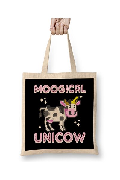 dekado 8 Bit Moogical Unicow Cute Magical Unicorn Cow Tote Bag Long Handle