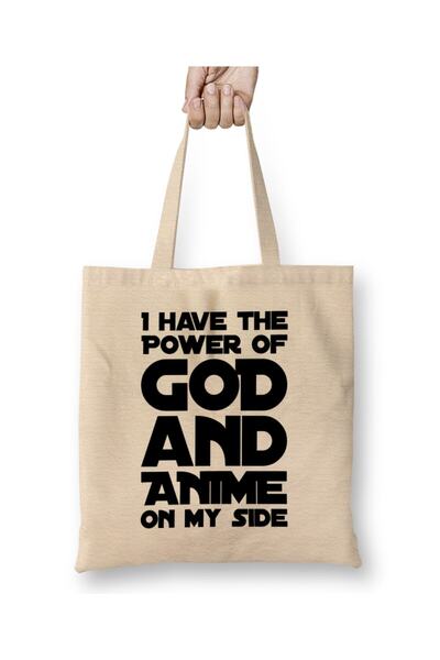 Generic Brand I Have The Power Of God and Anime On My Side Cloth Bag Long Handle