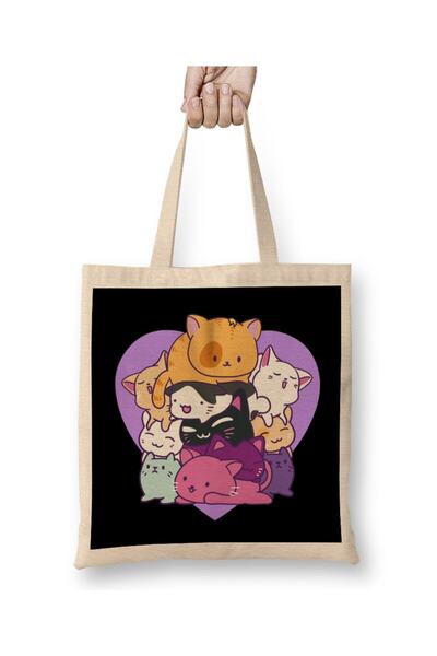 dekado Cute & Funny A Meowtain Of Cats Kitty Mountain Pun Tote Bag Long Handle