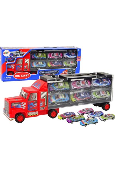 LeanToys Set camion de transport și mașini de curse 12 piese.