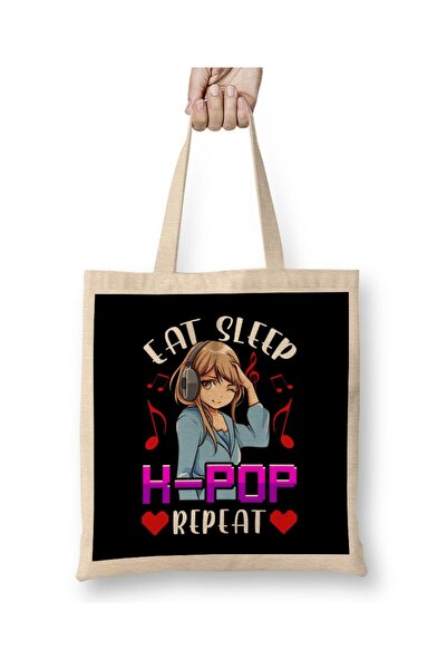 dekado Cute Eat Sleep K Pop Repeat KPop Korean Music Tote Bag Long Handle
