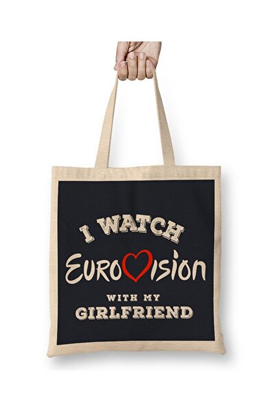dekado حقيبة قماش I Watch Eurovision With My Girlfriend بمقبض طويل