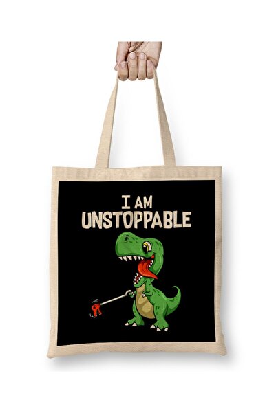 dekado حقيبة قماش Funny I Am Unstoppable T-Rex Dinosaur Grabber Pun بمقبض طويل