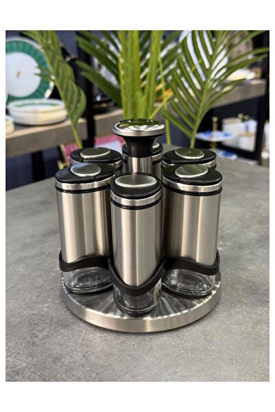Doğudeko Basil 6-Piece Metal Spice Set with Stand