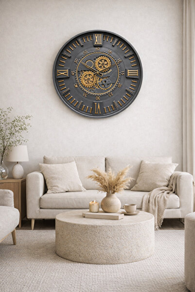 Evdeki Mağaza 60x60cm ÇARKLI METAL DUVAR SAATİ ANTRASİT