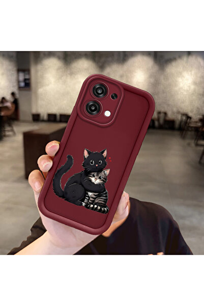 Hontinga OPPO A6 Pro 5G Uyumlu Darbeye Dayanıklı Basit Bordo Silikon Telefon ...