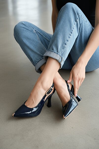 DİVOLYA Темно-сині туфлі на високих підборах з лакованої шкіри Krea з гострим...