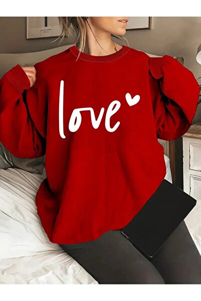 EYAX MODA Women's Love Printed Crew Neck Sweatshirt
