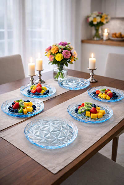 Paşabahçe 6'lı Kristal Desenli Cam Pasta, Kahvaltı Tabağı Tatlı Servis Tabak ...