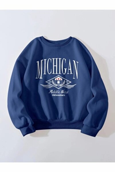 EYAX MODA Crew Neck Printed Oversize Sweatshirt