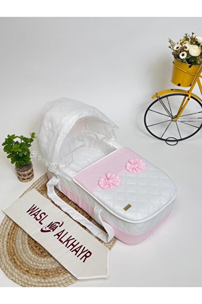 WASL ALKHAIR سرير أطفال متنقل بمقعد مبطن سميك ومواد عالية الجودة لون ابيض مع ...