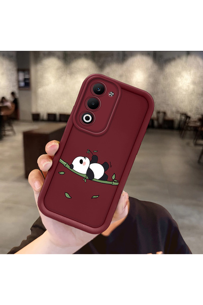 Hontinga OPPO A5 4G Uyumlu Panda Desen Darbeye Dayanıklı Basit Bordo Silikon ...