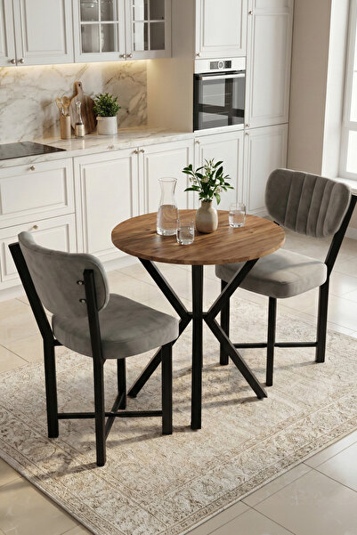 GOLDFALEZ Mutfak Masası 70 Çap Yuvarlak Masa 2 Sandalyeli Modern Balkon Cafe ...