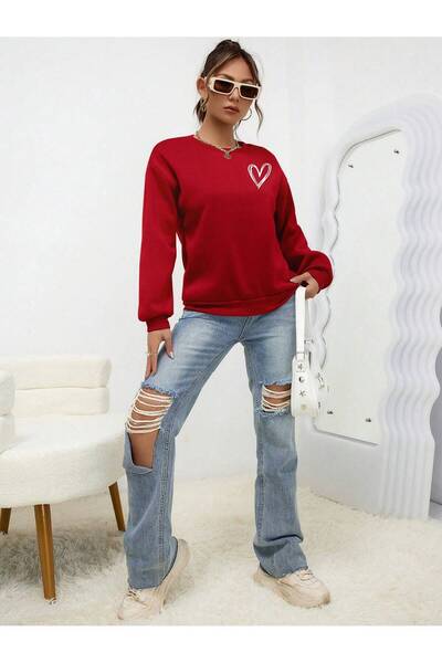 EYAX MODA Women's heart printed oversize zero neck sweatshirt eyaxx sportwear...