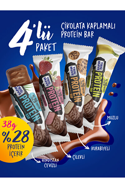 TrioMove 38 gram %28 Proteinli Protein Bar 4'lü Karışık Tanışma Paketi 38 gr ...