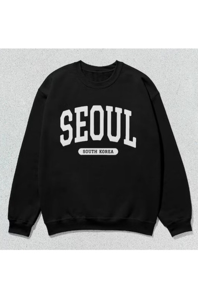 EYAX MODA Unisex Seoul Printed Crew Neck Sweatshirt
