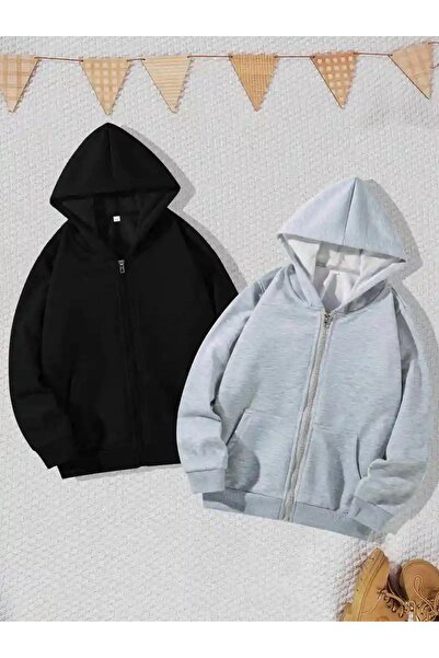 EYAX MODA 2-Piece Girls/Boys Zippered Hooded Sweatshirt